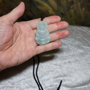 Natural untreated Burma Jade (Type A Jadeite) light green Treasure Vase Guan Yin pendant (with certificate) 翡翠A货淡绿宝瓶(保平安)观音吊坠(带证书)