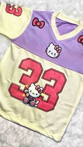 Setelan Baju Anak Perempuan Jersey Hello Kitty Celana Panjang Cargo Usia 3-12 Tahun