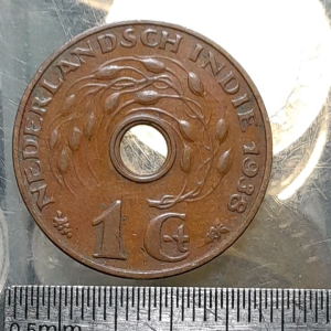Koin Ned Indie Koleksi kuno 1 cent Bolong BEKAS 1938