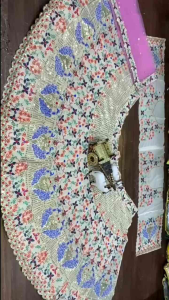 [PRE-ORDER] Semistitched Faux Georgette Peacock Design Lengha ( Delivery 15 days)