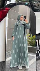 SPASSY | Angolla Set Hijab Segiempat Gamis Wanita Muslimah Terbaru Lengan Balon Ld 115 Bahan Ceruty