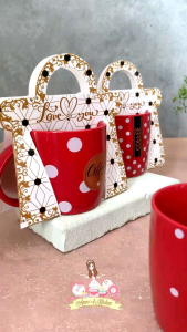 NEW!! Mug bijian keramik polkadot love coffe + hanger box