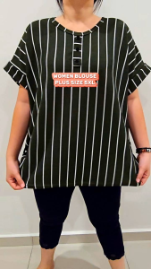WOMEN BLOUSE PLUS SIZE 5XL STRIPE PRINT SHORT SLEEVE