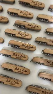 Engraved Wooden Swiss Knife Wedding Souvenir Giveaways