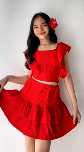 UR Girls Ruffle Crop Top and Layered Skirt Set | Outfit for Kids | Party & Birthday Co-Ord (7-10 YRS OLD) GRATEFUL