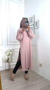 Eurigo - Osia Long Tunik Wanita Rib Hanover Belah Samping Jumbo Bigsize / 7628