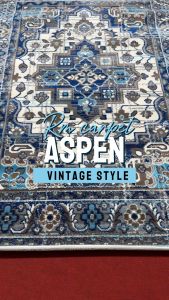 พรมวินเทจ“Aspen"แอสแพน(Modern Vintage Style) สีขาว-ฟ้า-น้ำเงิน