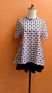 atasan wanita putih motif batik coklat M cewek blouse lengan pendek santai kerja kuliah