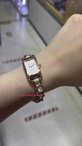 [Original] 14504283 Coach Elegance Rectangle Womens Watch White Dial and White Leather Strap with Twisted Rose-gold Tone Stainless Steel Bracelet | Official Warranty