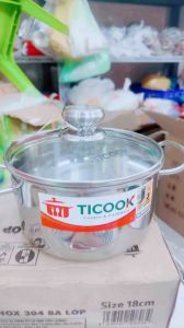 Bộ 3 nồi inox 304 3 lớp toàn thân TICOOK size 16cm - 18cm -20cm DÙNG ĐƯỢC MỌI LOẠI BẾP