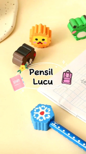 Pensil Karakter Kartun Lucu Motif Garis Polkadot Pensil Karakter + Penghapus Pensil Lucu Ada Penghapus 3D Pensil Fancy Unik Pensil Warna-Warni Untuk Souvenir Alat Tulis Sekolah TK SD Cartoon Pencil With Eraser