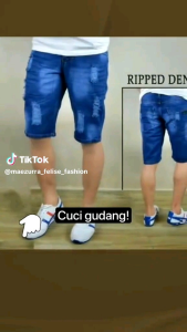 Celana pendek jens ripet sobek Celana pendek Denim Jaminan Harga Terendah