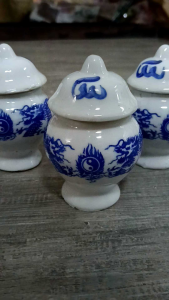 {Combo 3 hũ} Hũ sứ đựng gạomuối rồng xanh thờ cúng/Chóe có nắp men lam cao 9 cm