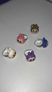 Cincin Karakter Labubu Clay Tempel Resin Ring Fashion Karakter Kartun Anak Handmade Fashion