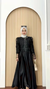 SETELAN GAMIS SET OUTER BROKAT MEWAH WANITA MUSLIM TERBARU SAKURA DRESS BRUKAT KONDANGAN LEBARAN