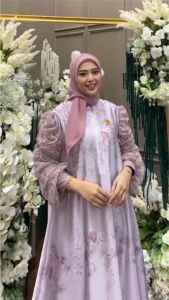 Bianca Dress Arabian Silk mix Brokat / Dress Pesta Lebaran Wanita Lengan Panjang Mayung Line A LD 110 cm