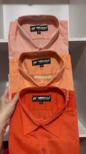KEMEJA PRIA GREENFALO - KEMEJA POLOS LENGAN PANJANG PRIA WARNA ORANGE 1