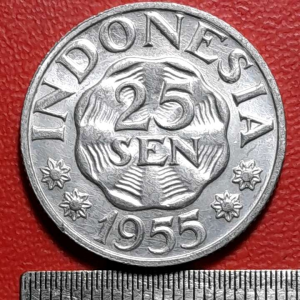 Koleksi koin kuno Indonesia klasik Asli 25 Sen Aluminium 1955