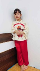 Bộ bà ba mới bà ba gấm 4 màu lụa satin cho bé gái đi chơi trung thudiện tết size 10-30kg