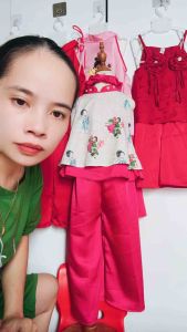 Sét trung thu bé gái 2025 áo 2 tầng + quần lụa +mấn  cổ cách điệu 10 -30kg trung thu 2025 thời trang bé gái