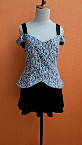atasan wanita hitam lace putih COCO KELEN cewek M L nodel sabrina MEWAH cute blouse