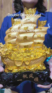 Golden Dragon Wealth Ship Attract Wealth Money Catcher Figurine