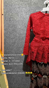 Setelan adat kebaya anak modern Tk dan SD Rok duyung lengan panjang batik dan burkat glitter