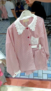 ชุดเซ็ทสาวอวบ รุ่นแขนยาว+กางเกงขาสั้นลายริ้ว แฟชั่นพลัสไซส์