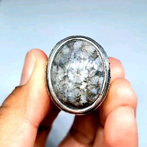 Cincin Batu Akik Teratai Hitam Asli NATURAL