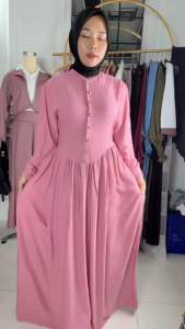 YUNA DRESS RAYON TWILL MODEL VINTAGE ELEGAN MEWAH MUSLIM WANITA