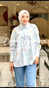 MDLY BLOOM  Baju Atasan Kemeja Stripes Wanita Bloom Signature Stripes Shirt by Mdly. Nazra Sha