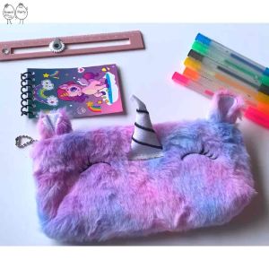 [SG READY STOCK] Unicorn Plush Pencil Case Cute Furry Pencil Case Soft Makeup Pouch Coin Purse Storage School Supplies Birthday Gifts Children’s Day