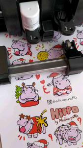 สติ๊กเกอร์ handmade ลายน้องฮิปโป หมู เด้งดึ๋ง สติ๊กเกอร์กระดาษมันเงา กันน้ำ