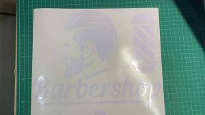 50x30cm ป้ายสติ๊กเกอร์ ร้านตัดผมชาย BARBER พื้นที่ขนาด 50x30cm