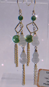 ❤️100% Authentic Brand New Set "A" grade Burmese 14k Gold-plated very high quality dual colours Jadeites high translucency icy grade graceful and elegant earring clean and clear lustrous surfaces symbolise prosperity safe journey abundant fortune awaiting