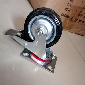 Roda karet 3" hitam REM SATUAN Roda gerobak / grobak 3in ECER Roda troli 3 inch ketengan