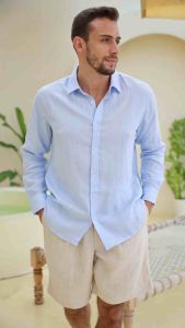 DODEP Quần shorts đùi nam 100% linen premium xếp ly