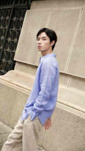 DODEP Áo sơmi mi nam 100% linen premium tay dài màu tím Lavender