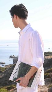 Áo sơ mi nam linen Pháp màu trắng tay dài 100% linen cao cấp – mát nhẹ sang trọng – DODEP