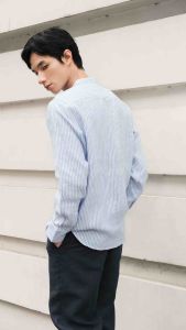 DODEP Áo sơmi nam cổ trụ 100% linen cao cấp tay dài