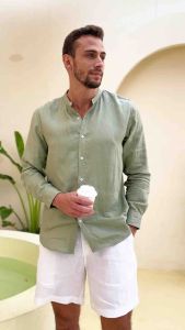 DODEP Quần shorts đùi nam 100% linen premium màu trắng