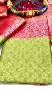 Sg Readystock SOFT LICHI SILK SAREE WITH BEAUTIFUL RICH PALLU AND JACQUARD WORK WITH EXCLUSIVE BEAUTIFUL JECARD BORDER BLOUSE PIECE