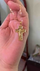 PAWNABLE 18K Saudi Gold Lightweight Mini Paperclip chain necklace with 18K Religious Cross Pendant(Open Back) ✨