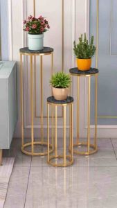 Kệ mặt đá tròn với khung kim loại 4 thanh trụ sơn tĩnh điện để chậu hoa trưng bày sản phẩm trang trí nhà cửa