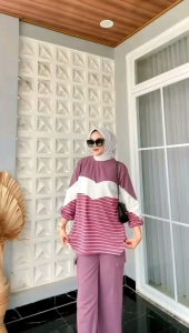 Setelan Setcel Knit Polos Trendi - Baju & Celana Panjang - Bahan Lembut - COD Tersedia