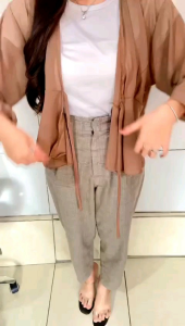 Blus Casual Silvia Korean dengan Kerah V-Neck dan Pita Gaya Korea - Bahan Ceruti Transparan