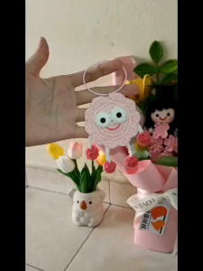 可爱泡芙花钥匙扣🌸#钩织小泡芙花钥匙扣🌸crochet puffy flower keychains size6x6cm