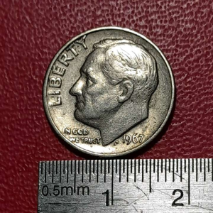 Koleksi koin kuno Mancanegara 1 dime Kecil Tahun 1967 BEKAS