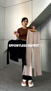 Flara Pants - Celana Highwaist Flare Pants - Celana Kulot Semi Cutbray Wanita Panjang Scuba Melar Hitam Standar Kaki Karet Basic