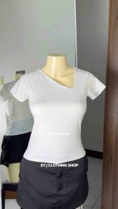BUY 1 TAKE 1 (2PCS) RAILY FULL LENGTH TOP DOUBLE LINING FRONT ONE SIDE NOTCHED Womenswear Lady Plain Comfortable Short Sleeve Basic Cotton Spandex Fit Casual